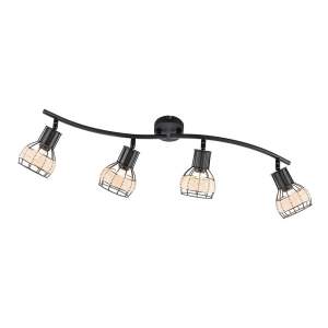 Černé stropní svítidlo s kovovo-ratanovým stínidlem 10,5×70 cm Straw – Fischer & Honsel