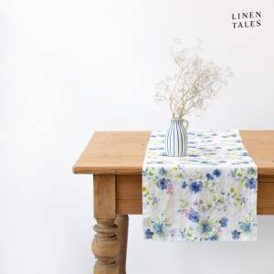 Lněný běhoun na stůl 40×200 cm White Flowers – Linen Tales