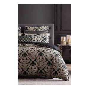 Hnědé 4dílné prodloužené povlečení na dvoulůžko z bavlny Renforcé s prostěradlem 200×220 cm Damask – Mila Home