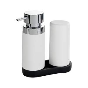 Sada 2 bílých zásobníků na mycí prostředek s podtáckem Wenko Squeeze, 250 ml