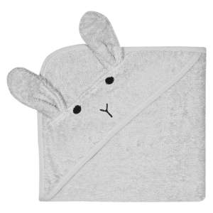 Šedá bavlněná dětská osuška s kapucí 76×76 cm Rabbit – Kindsgut