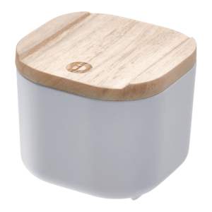 Šedý úložný box s víkem ze dřeva paulownia iDesign Eco, 9 x 9 cm
