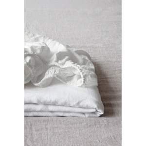 Bílé napínací lněné prostěradlo 160×200 cm White – Linen Tales