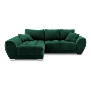 Lahvově zelená rozkládací rohová pohovka se sametovým potahem Windsor & Co Sofas Nuage, levý roh