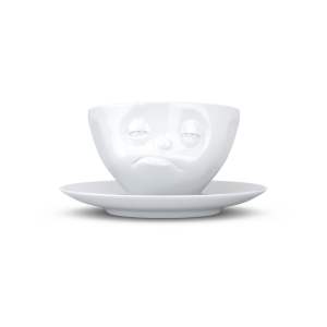 Bílý rozmrzelý porcelánový hrnek s podšálkem 58products