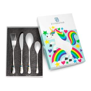 Nerezový dětský příbor ve stříbrné barvě 4 ks Unicorn – Zilverstad