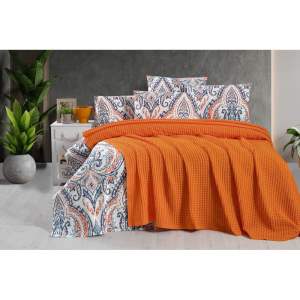Oranžový bavlněný přehoz 220×240 cm Waffle – Mila Home