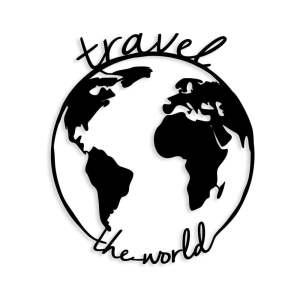 Černá kovová nástěnná dekorace Travel The World, 55 x 62 cm