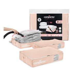 Vakuové plastové úložné boxy pod postel v sadě 3 ks 65x45x15,5 cm Pink Edition – Compactor