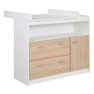 Nízká dětská komoda v dekoru dubu s přebalovacím pultem v bílo-přírodní barvě 117×98 cm Gabriella – Roba