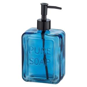 Modrý skleněný dávkovač na mýdlo Wenko Pure Soap