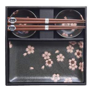 6dílný set šedého keramického nádobí na sushi MIJ Sakura