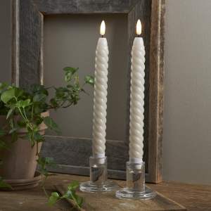 Sada 2 béžových voskových LED svíček Star Trading Flamme Swirl Antique, výška 25 cm