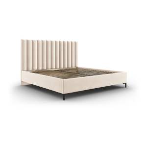 Béžová čalouněná dvoulůžková postel s úložným prostorem s roštem 180×200 cm Casey – Mazzini Beds