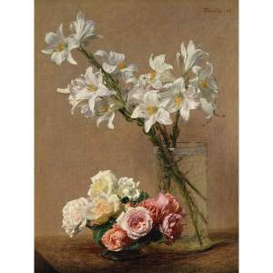 Reprodukce obrazu Henri Fantin-Latour – Roses and Lilies, 45 x 60 cm