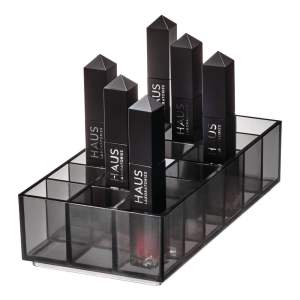 Matně černý koupelnový organizér na kosmetiku z recyklovaného plastu Lip Station – iDesign