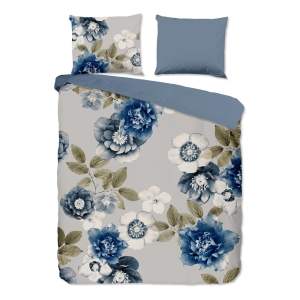 Modro-šedé prodloužené flanelové povlečení na dvoulůžko 200×220 cm Gabin – Good Morning