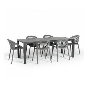 Zahradní jídelní set pro 6 osob s šedou židlí Joanna a stolem Viking, 90 x 205 cm
