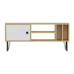 Bílý/přírodní TV stolek v dekoru dubu 120×52 cm Arven – Kalune Design