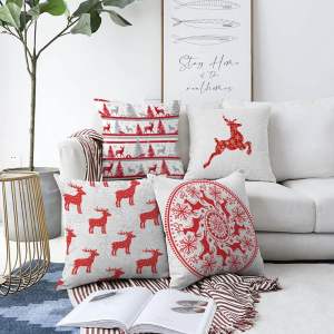 Sada 4 vánočních žinylkových povlaků na polštář Minimalist Cushion Covers Reindeer, 55 x 55 cm