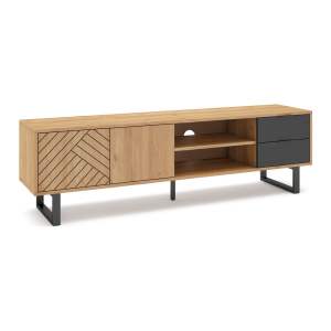 Antracitový/přírodní TV stolek v dekoru dubu 180×51,5 cm Madona – Marckeric