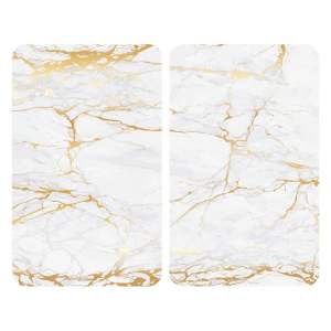 Sada 2 skleněných krytů na sporák v bílo-zlaté barvě Wenko Marble, 52 x 30 cm
