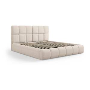 Béžová čalouněná dvoulůžková postel s úložným prostorem s roštem 160×200 cm Bellis – Micadoni Home