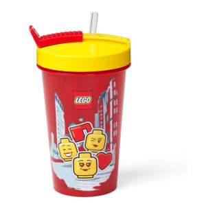 Červený kelímek se žlutým víčkem a brčkem LEGO® Iconic, 500 ml