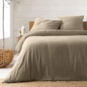 Béžové prodloužené mušelínové povlečení na dvoulůžko 220×240 cm Angelia – douceur d’intérieur