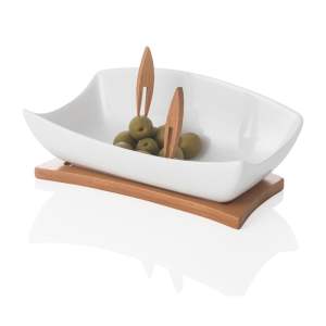 Bílá porcelánovo-bambusová servírovací mísa Hors D’Oeuvre – Brandani