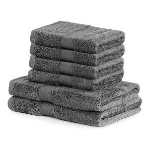 Set 2 tmavě šedých osušek a 4 ručníků DecoKing Bamby Charcoal