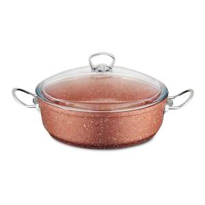 Růžový nízký hliníkový hrnec s poklicí Güral Porselen Classic, ø 26 cm