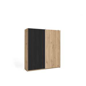 Černá šatní skříň v dekoru dubu s posuvnými dveřmi 182×200 cm Care – Marckeric