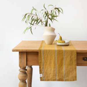 Lněný běhoun na stůl 200×200 cm Amber Bronze Stripes – Linen Tales