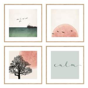 Plakáty v rámu 4 ks 30×30 cm Calm