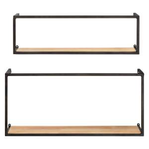 Sada 2 borovicových polic s černou kovovou konstrukcí Wenko Pieces, délka 55 cm