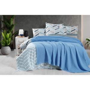 Modrý bavlněný přehoz 220×240 cm Waffle – Mila Home