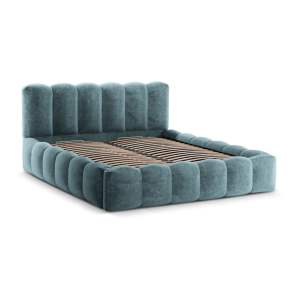 Modrá čalouněná dvoulůžková postel s úložným prostorem a roštem 160×200 cm Lupine – Micadoni Home