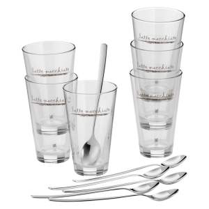 Skleněné hrnky se lžičkami ve stříbrné barvě v sadě 6 ks 280 ml – WMF