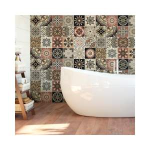Sada 24 nástěnných samolepek Ambiance Wall Stickers Tiles Piura, 15 x 15 cm