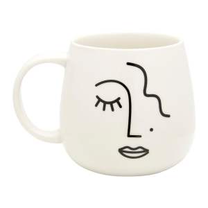 Bílý porcelánový hrnek Sass & Belle Abstract Face, 400 ml