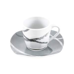 Sada 6 bílo-šedých porcelánových hrnků s podšálky Villa Altachiara Sandy