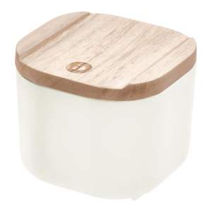 Bílý úložný box s víkem ze dřeva paulownia iDesign Eco, 9 x 9 cm