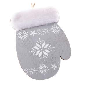 Sada 2 závěsných šedých ozdob ze dřeva ve tvaru rukavice Dakls, výška 10,7 cm