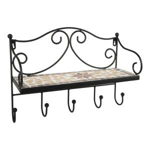 Černý kovový nástěnný věšák s poličkou 42 cm Almeria – Garden Pleasure