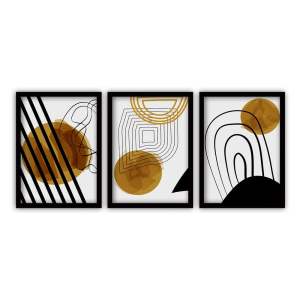 Sada 3 obrazů v černém rámu Vavien Artwork Abstract Lines, 35 x 45 cm