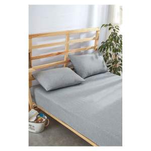 Šedé napínací bavlněné prostěradlo a povlak na polštář v sadě 180×200 cm – Mila Home