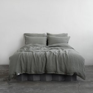 Khaki prodloužené lněné povlečení na dvoulůžko 200×220 cm – Linen Tales