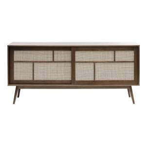 Tmavě hnědá nízká komoda v dekoru dubu s posuvnými dveřmi 180×80 cm Barrali – Unique Furniture