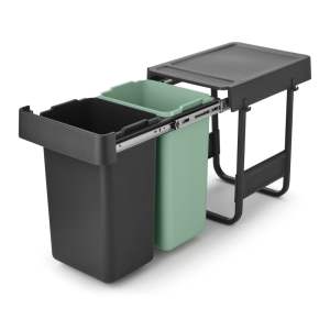 Vestavný plastový odpadkový koš na tříděný odpad v mentolovo-tmavě šedé barvě 2×15 l Sort&Go – Brabantia